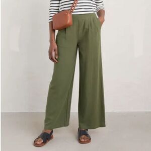 Seasalt Cornwall Wavescape Wideleg Trouser Pant Size 8 Olive Linen